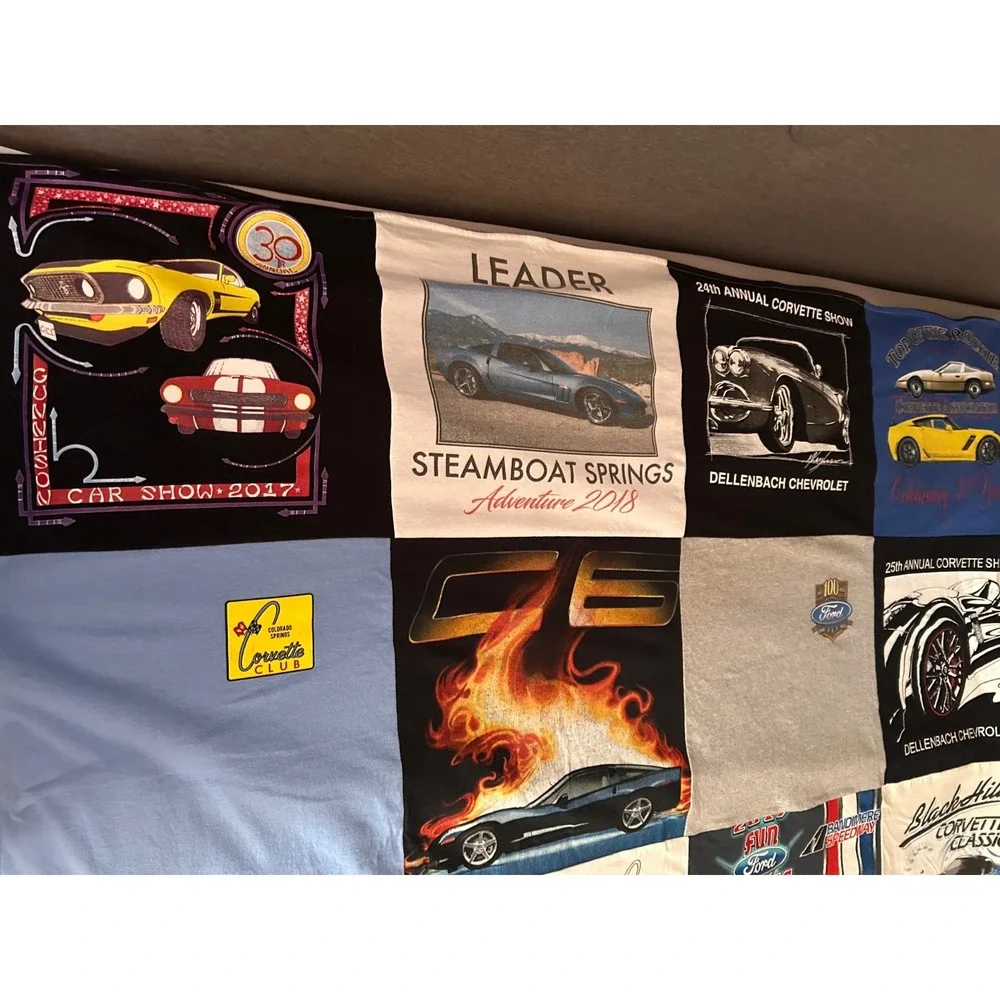Double Sided Repurposed Upcycled T-shirt Blanket Car Lovers Blanket Twin Fleece